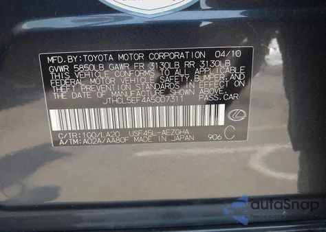 2010 Lexus Ls 460 z USA, uszkodzony, nr VIN JTHCL5EF4A5007311